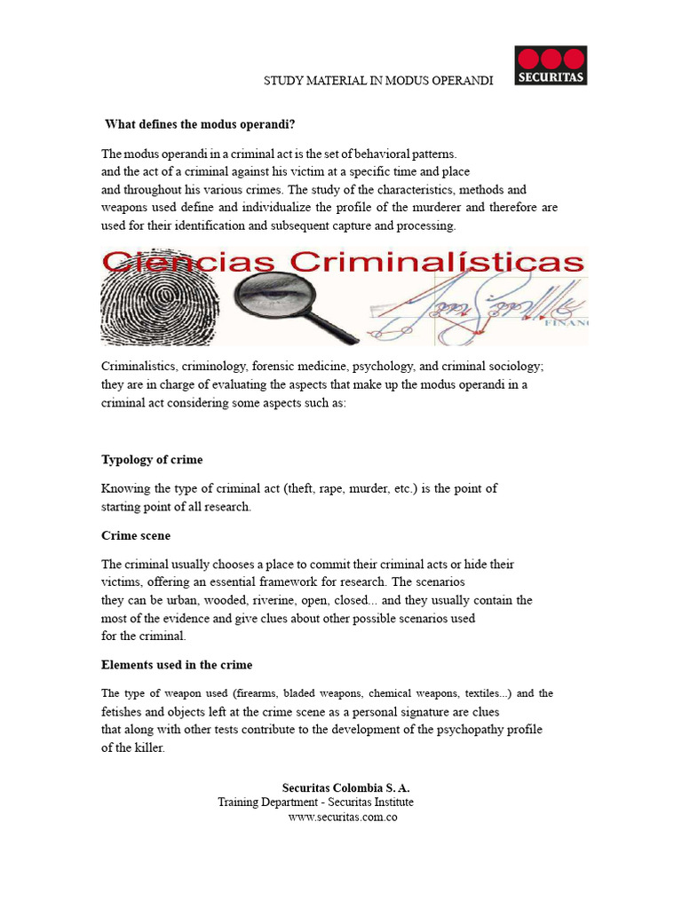 Understanding Criminal Modus Operandi | PDF | Crimes | Crime & Violence