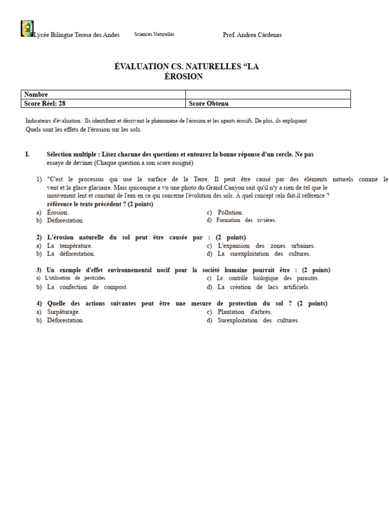 Évaluation sur l'érosion des sols | PDF | Sol (pédologie) | Plaie