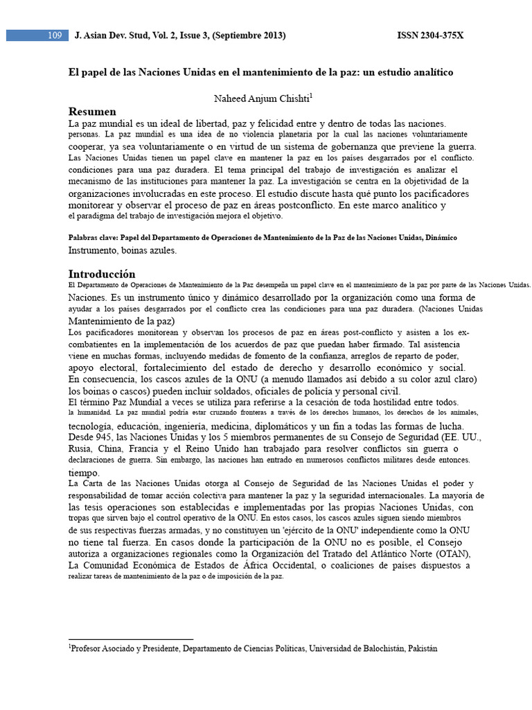 Papel de la ONU en el Mantenimiento de la Paz | PDF | Naciones Unidas ...