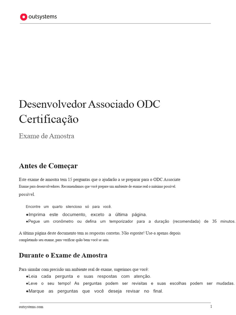 Exame de Amostra ODC para Desenvolvedores | PDF | Bancos de dados ...