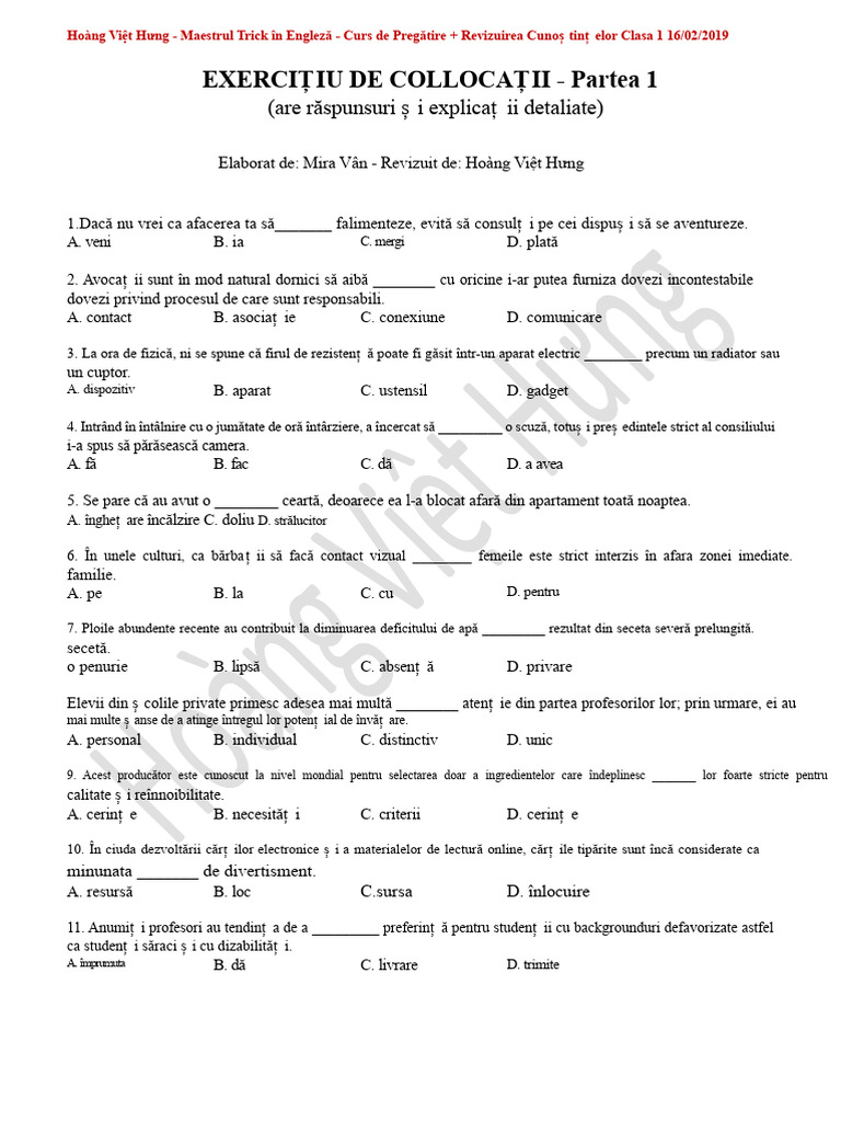 Exerciții de Colocare - Cu Explicații Detaliate - 1 - 25 | PDF