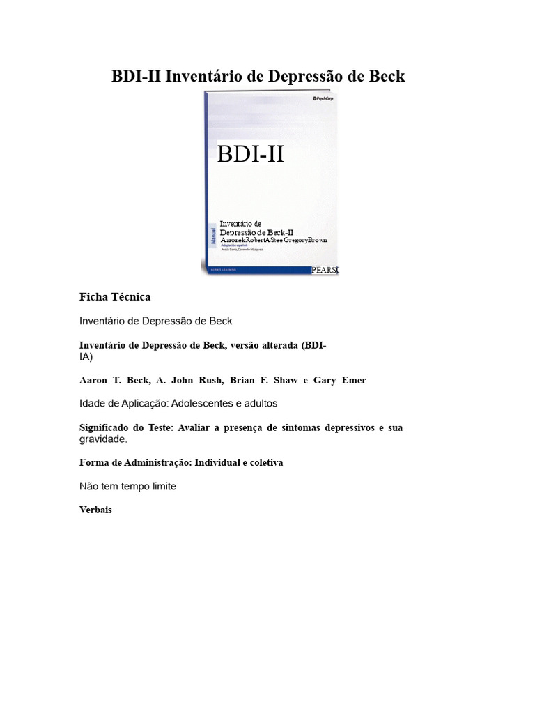 Inventário de Depressão de Beck BDI-II | PDF