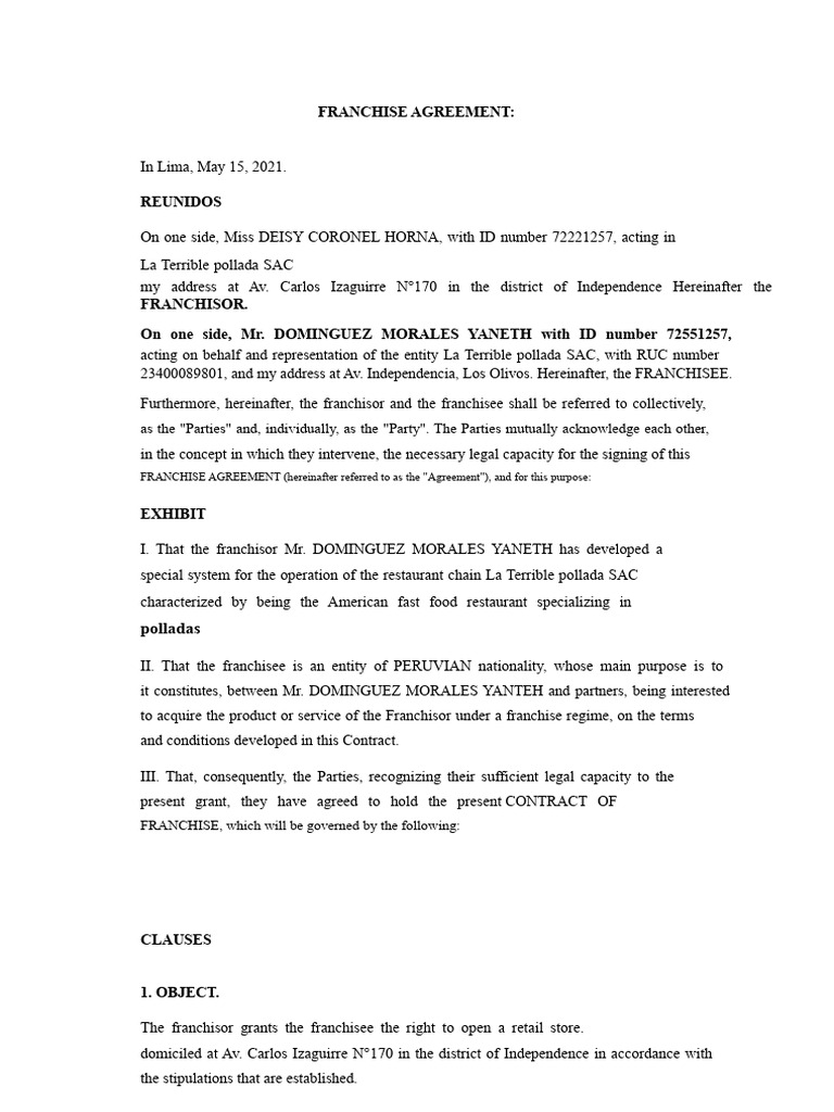 Franchise Agreement | PDF | Franchising | Business Law