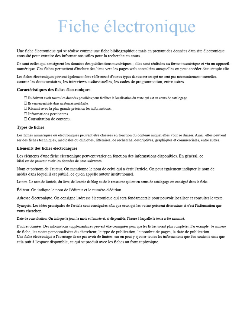 Fiche Électronique : Guide Complet | PDF | Internet | Internet et Web