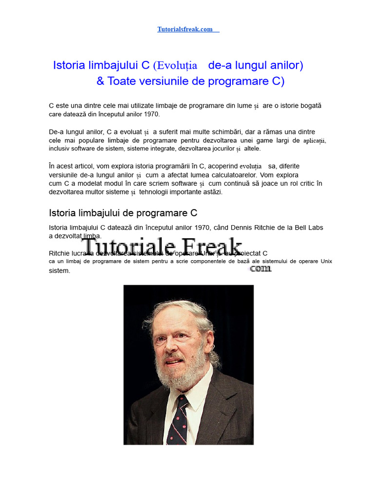 Istoria Limbajului de Programare C | PDF