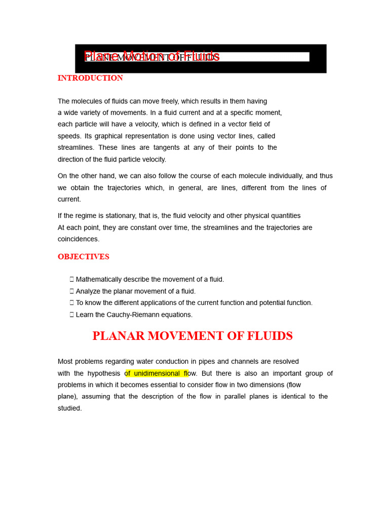 Planar Fluid Motion | PDF | Fluid Dynamics | Velocity