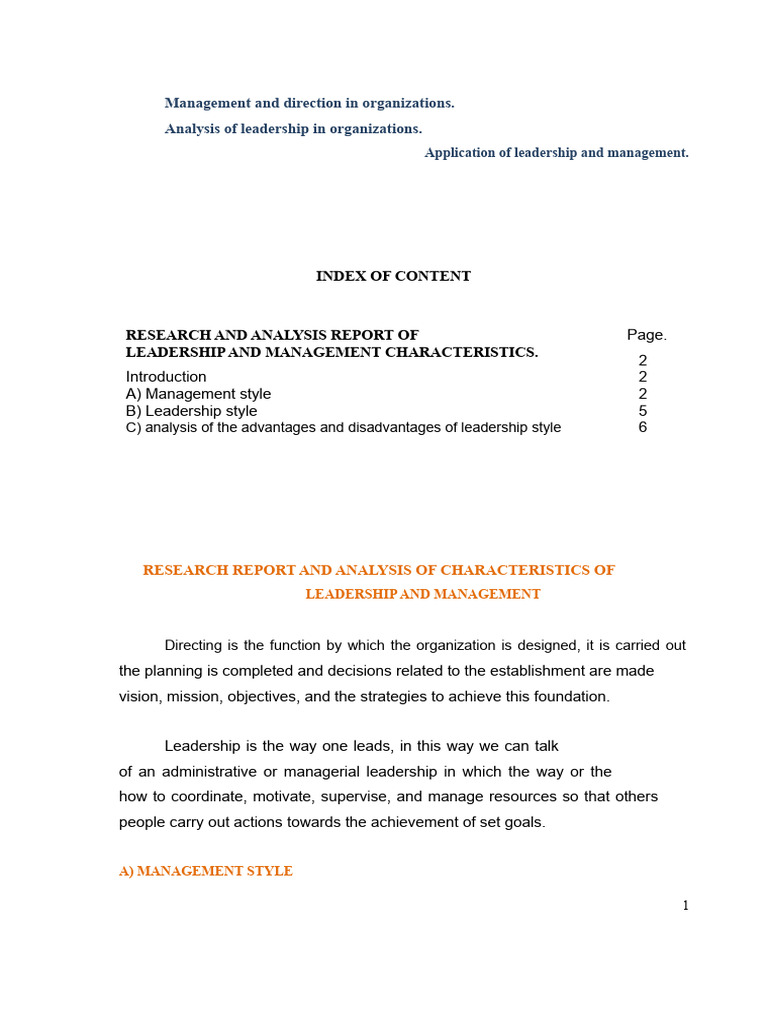Leadership and Management Analysis Report | PDF | Leadership | Social ...
