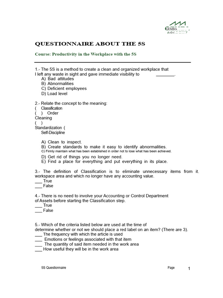 5S Employee Questionnaire Guide | PDF | Disciplines