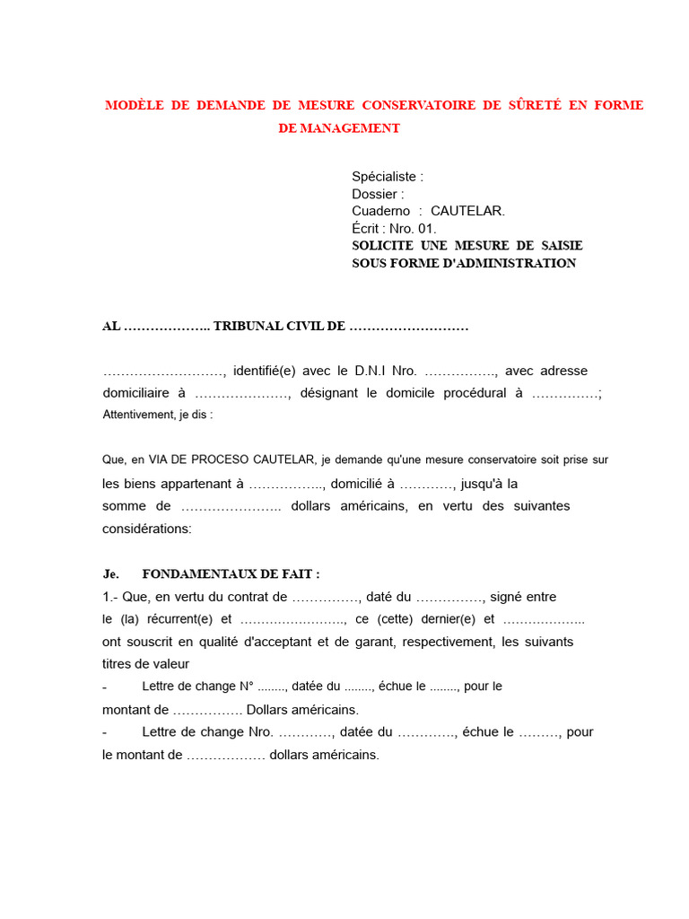 Demande de mesure conservatoire judiciaire | PDF