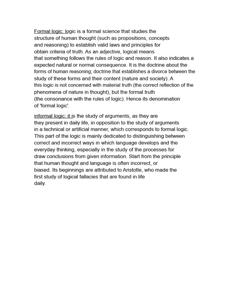 Formal and Informal Logic | PDF