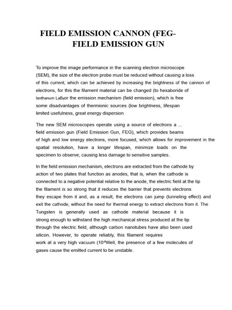 Field Emission Gun in SEM Technology | PDF | Scanning Electron ...