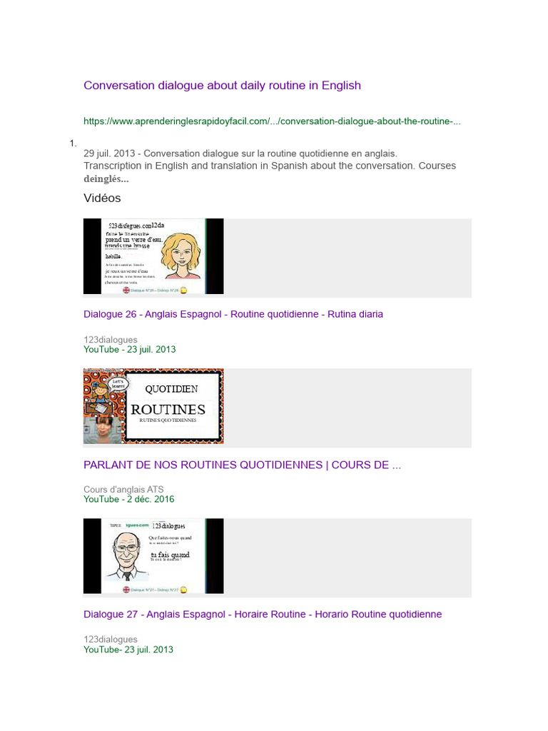Dialogues sur la routine quotidienne en anglais | PDF