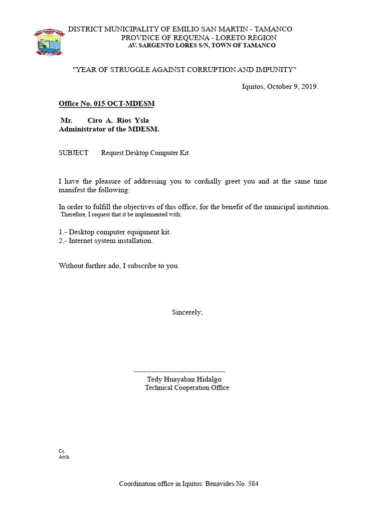 Letter To Management, Requesting A Computer | PDF
