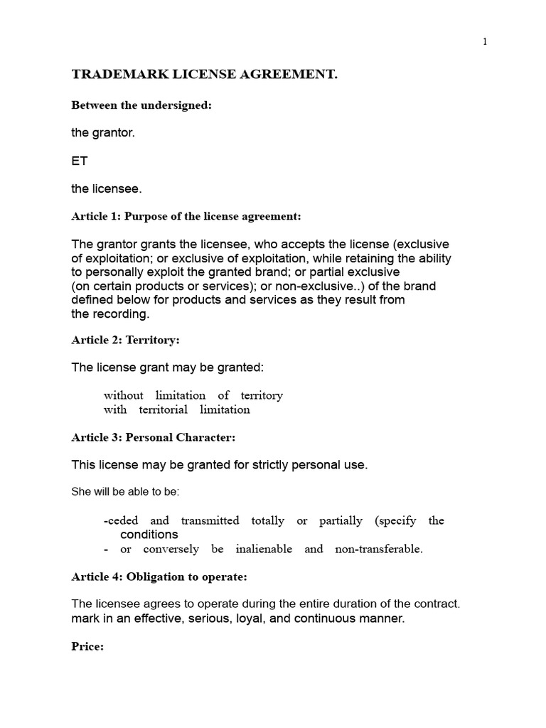 Example Trademark License Agreement | PDF | License | Common Law