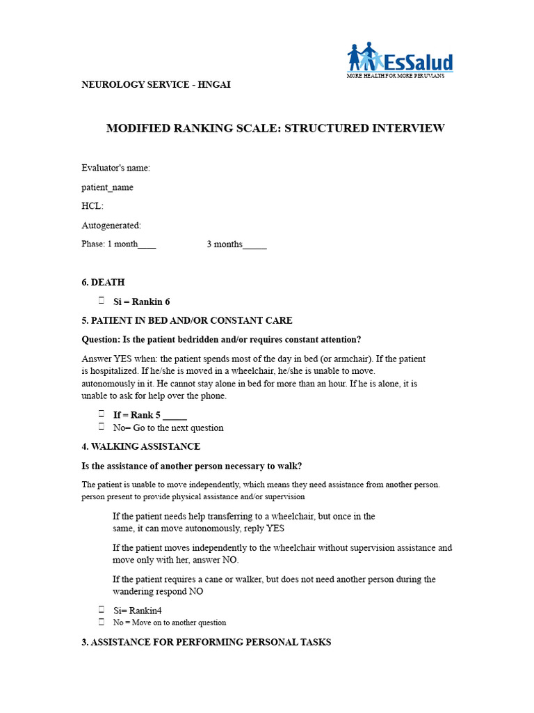 Modified Rankin Scale Interview Guide | PDF | Medical Specialties ...