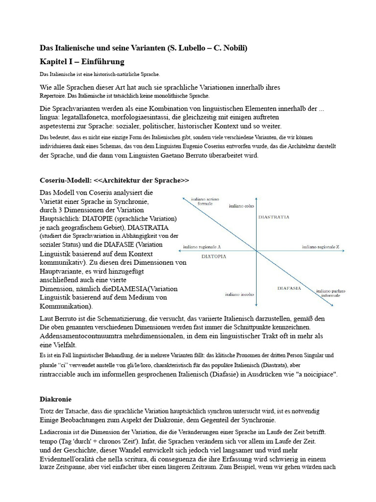 Lubello - Das Italienische Und Seine Varianten (Zusammenfassung) | PDF