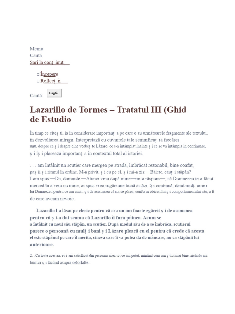 Lazarillo de Tormes Analiza Tratado 3 | PDF