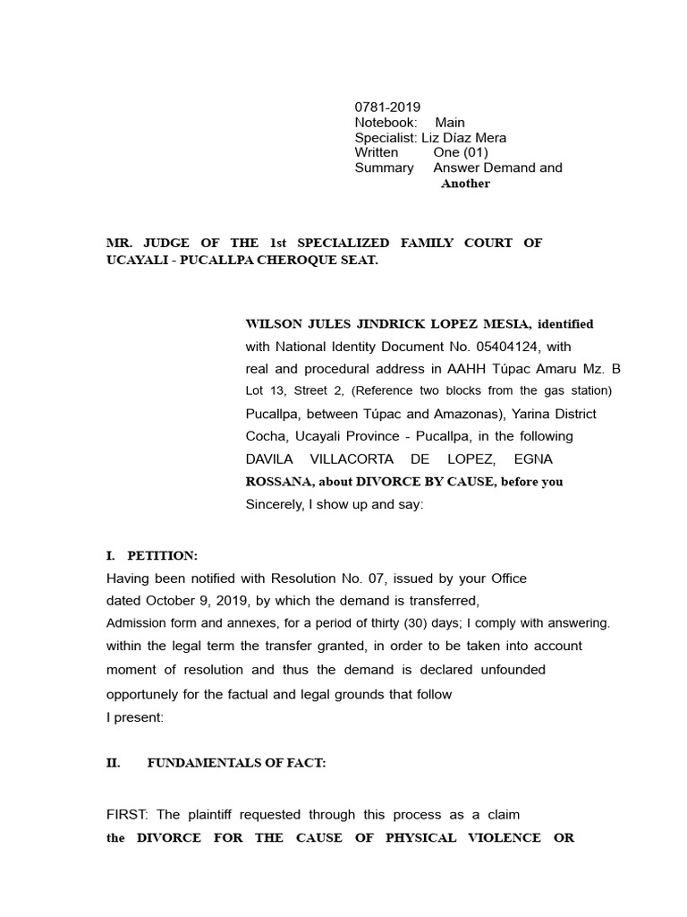 Divorce Response With Counterclaim Wilson | PDF | Divorce | Defamation