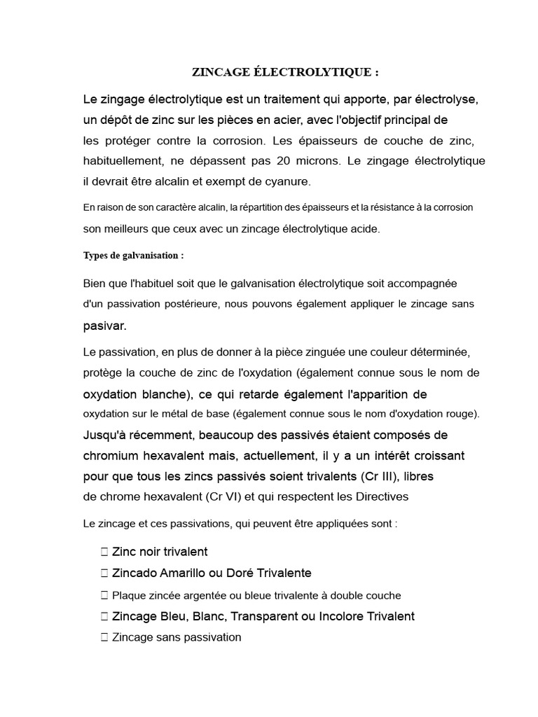 Zingage électrolytique protection contre la corrosion PDF Zingage — free download