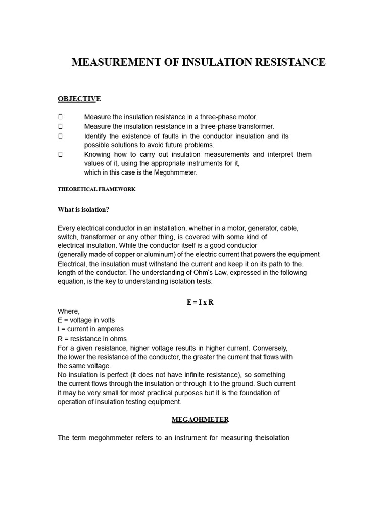 Megohm Meter Report | PDF | Insulator (Electricity) | Electric Current