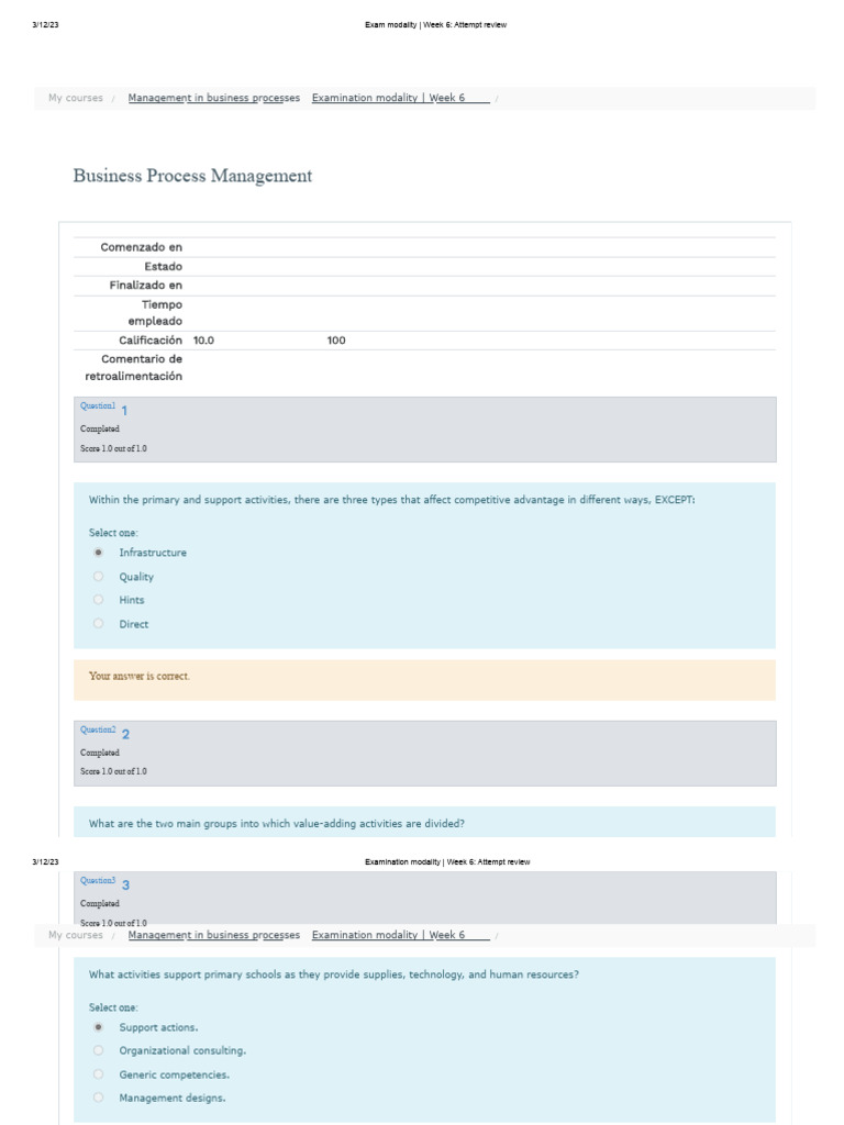 Week 6 Exam Review: Business Processes | PDF | Competitive Advantage ...