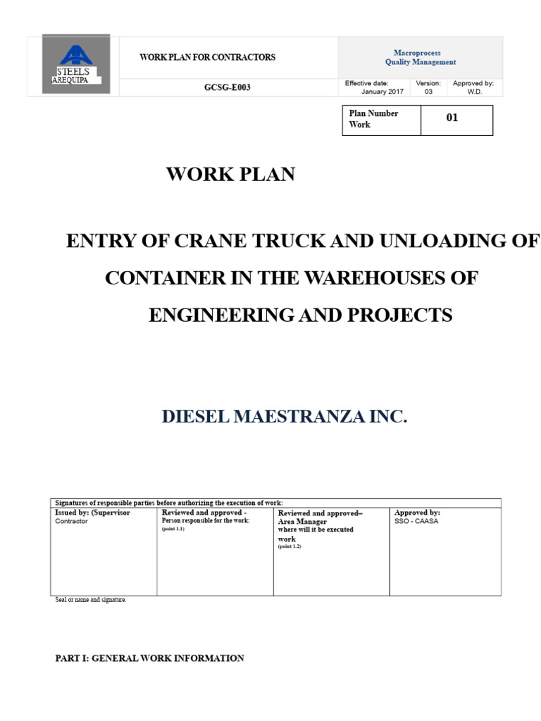 Crane Truck Unloading Work Plan | PDF | Waste | Emergency