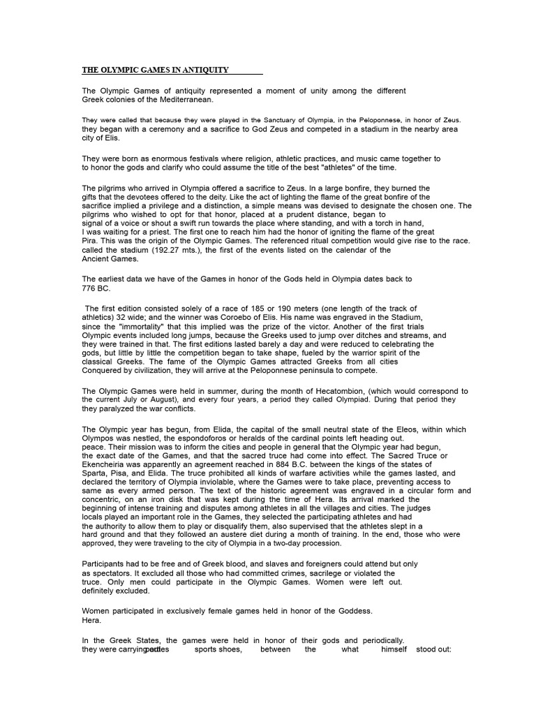 Ancient Olympic Games Overview | PDF | Track And Field | Olympic Games