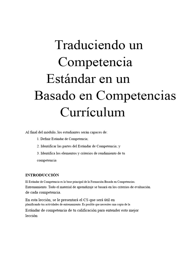 Traduciendo Un Competencia Estándar en Un Basado en Competencias ...