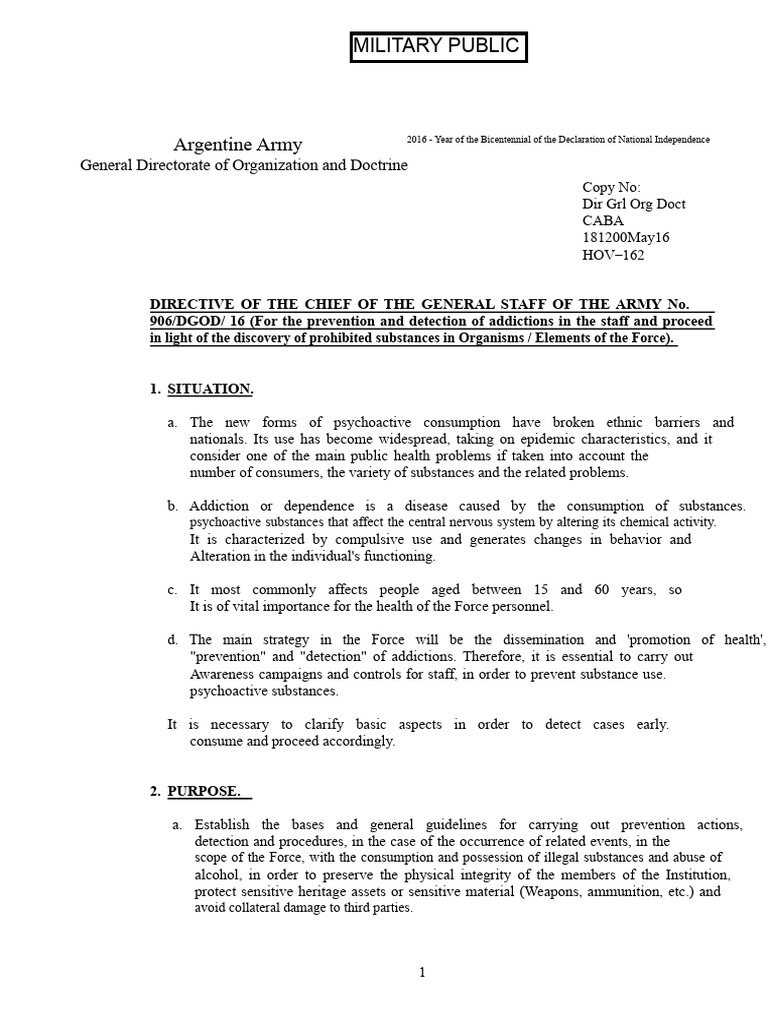 Army Directive on Substance Abuse Prevention | PDF | Psychoactive Drugs ...