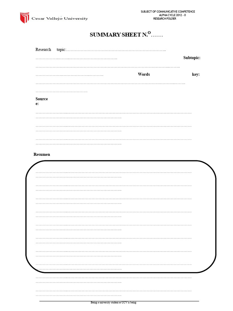 Summary Sheet Format | PDF