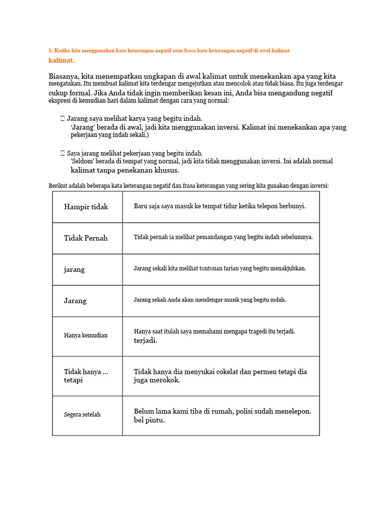 Kata Keterangan Inversi | PDF