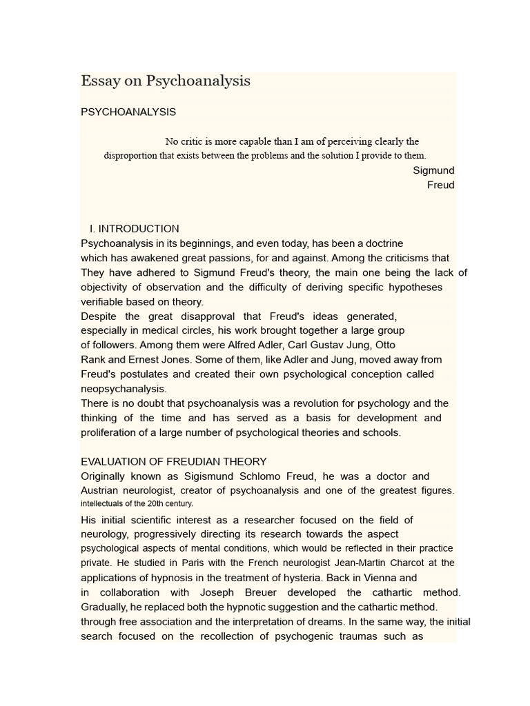 Essay On Psychoanalysis | PDF | Psychoanalysis | Sigmund Freud