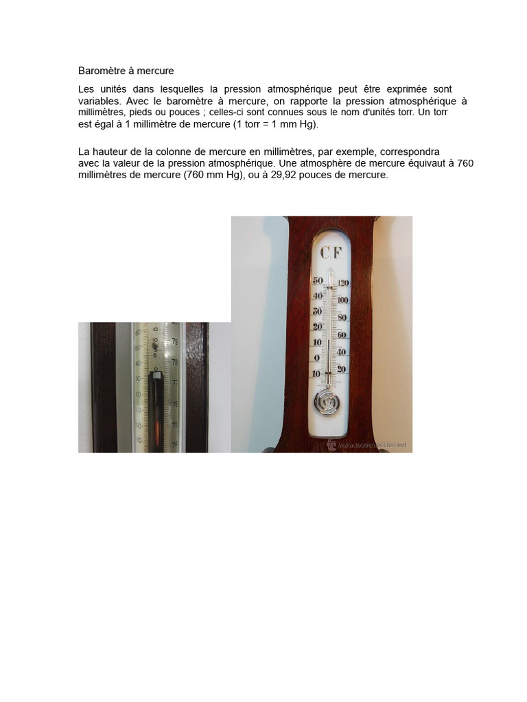 Baromètre à mercure et ses applications PDF Thermomètre Température — free download