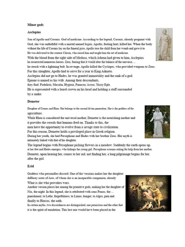 Overview of Minor Greek Gods | PDF | Greek Mythology | Hera