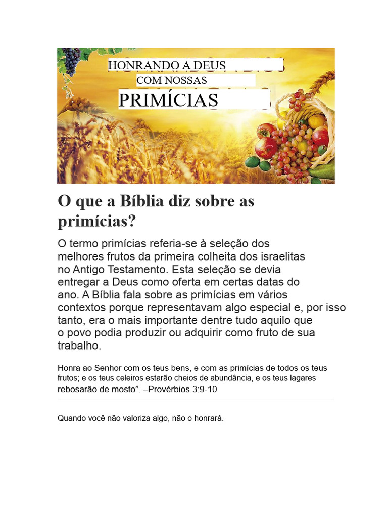 Primícias na Bíblia: Significado e Importância | PDF | Ressurreição de ...