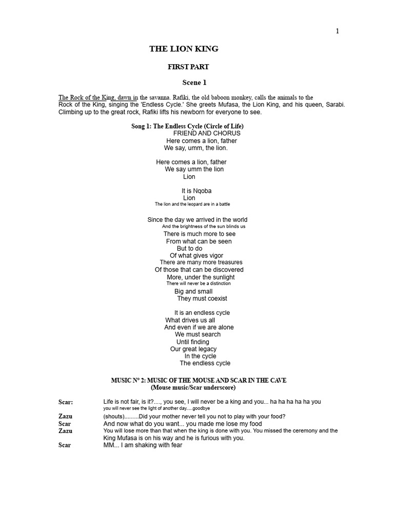 Script The Lion King | PDF