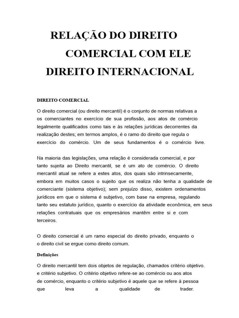 Relação entre Direito Comercial e Internacional | PDF | Globalização ...