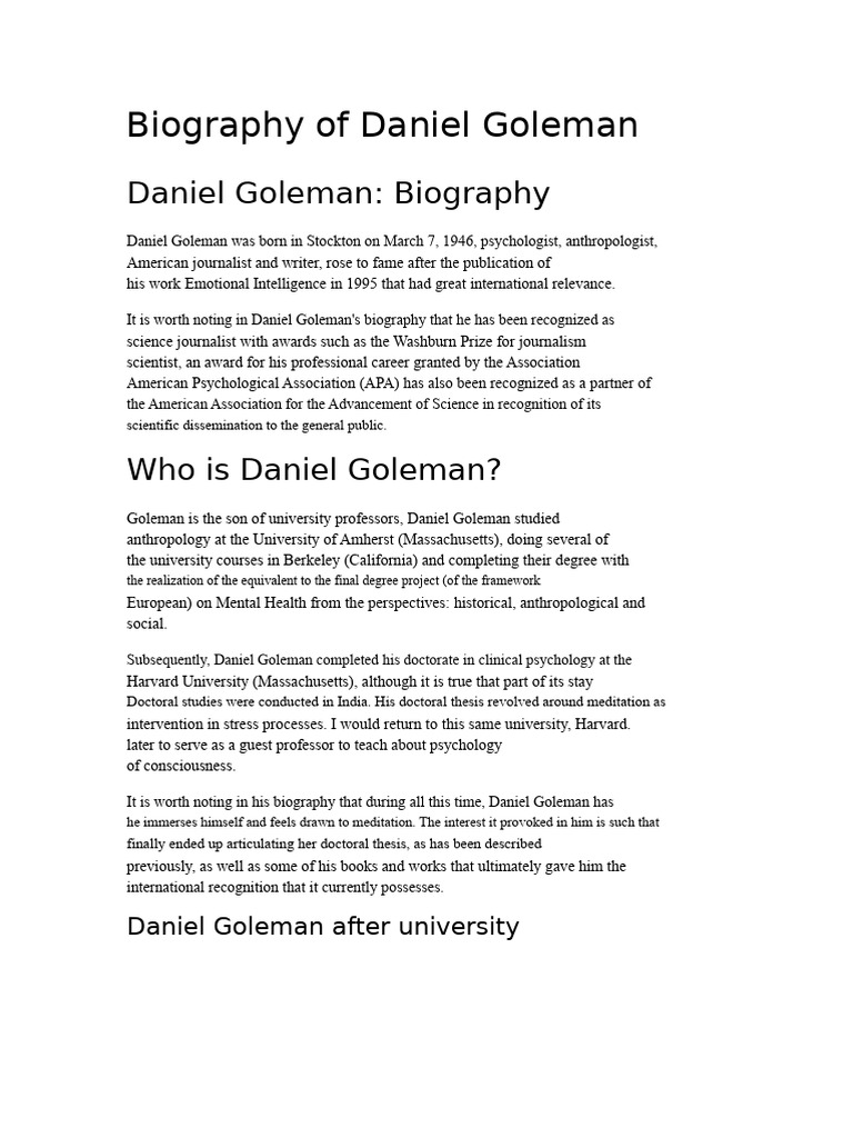 Daniel Goleman: Biography and Impact | PDF | Intelligence | Emotional ...