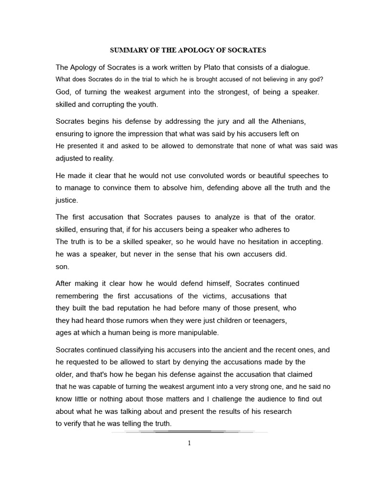 Socrates' Defense: Key Insights from The Apology | PDF | Apology (Plato ...