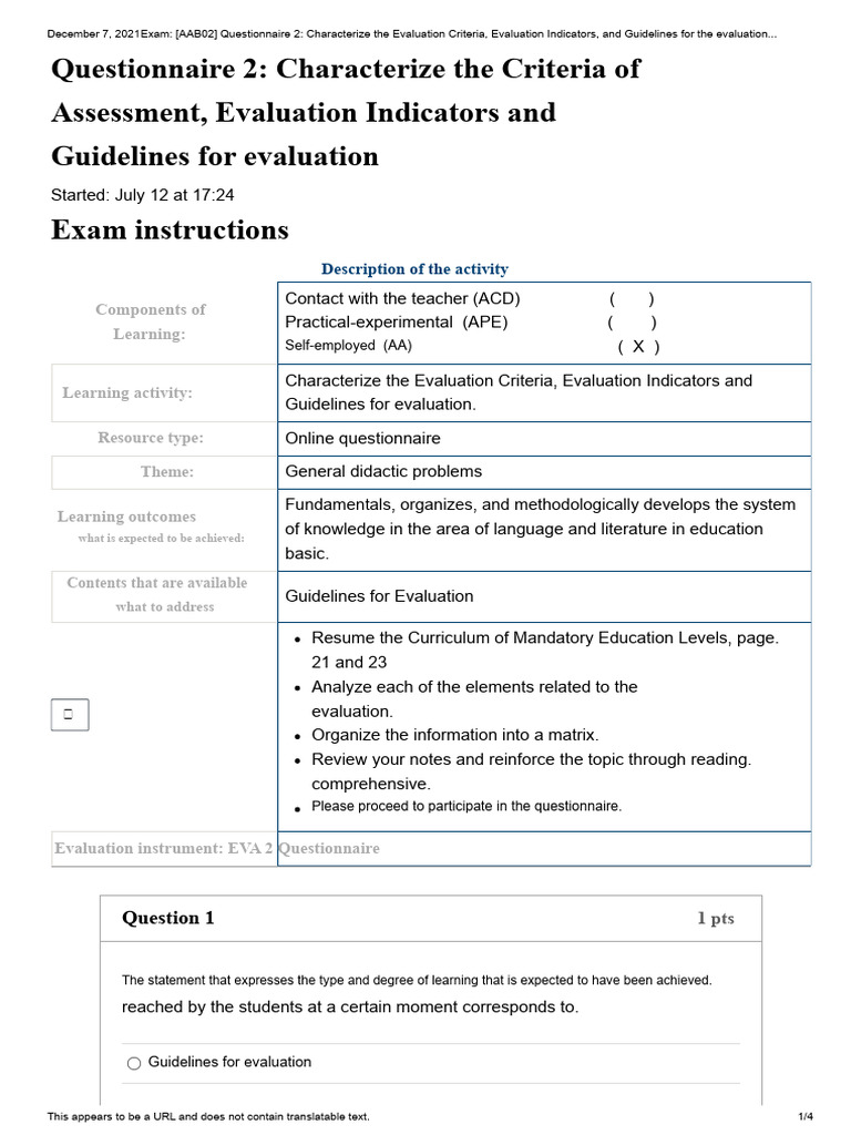 Evaluation Criteria and Guidelines Questionnaire | PDF | Evaluation ...
