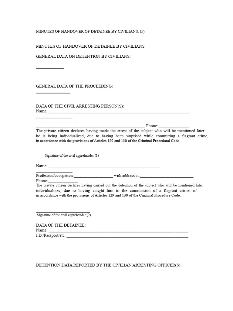 Minutes of The Handover of Detainee by Civilians | PDF | Arrest | Legal ...