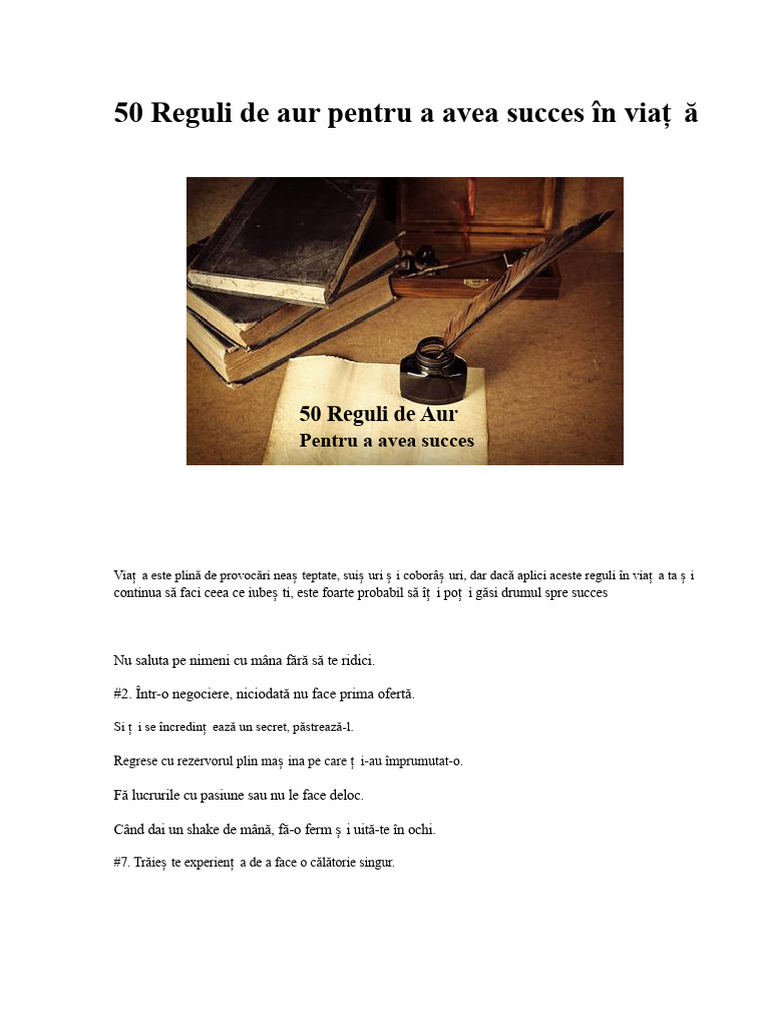 50 Reguli de Aur Pentru A Avea Succes În Viață | PDF