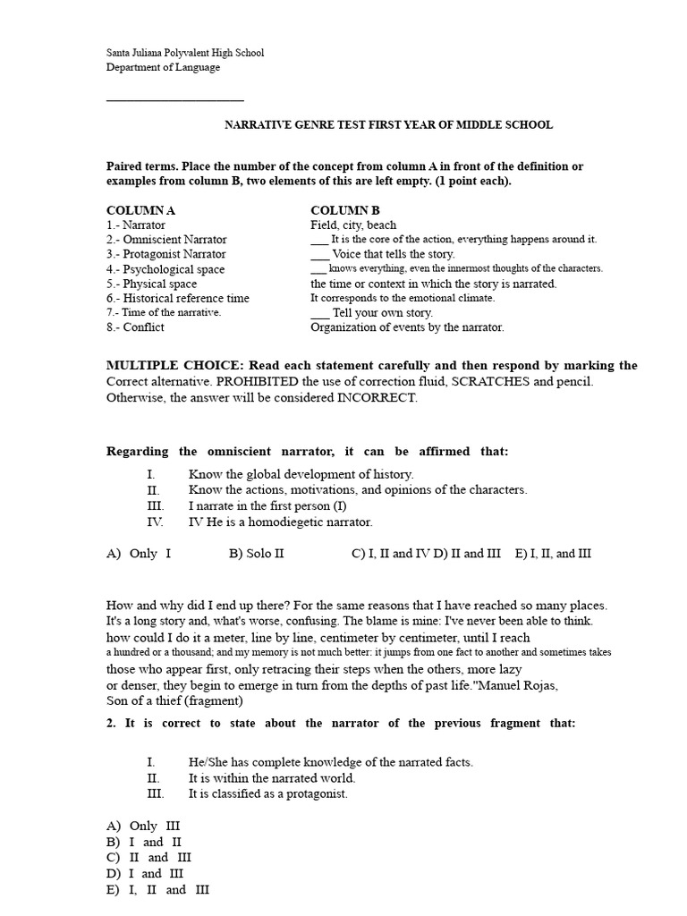 Narrative Genre Test First Year of High School | PDF | Narration | Horus