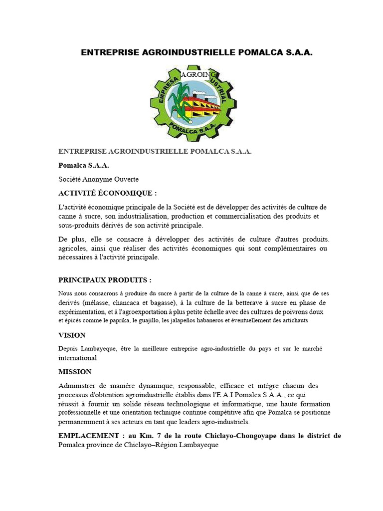 Pomalca et Cayalti : Leaders Agroindustriels | PDF | Business | Sucre