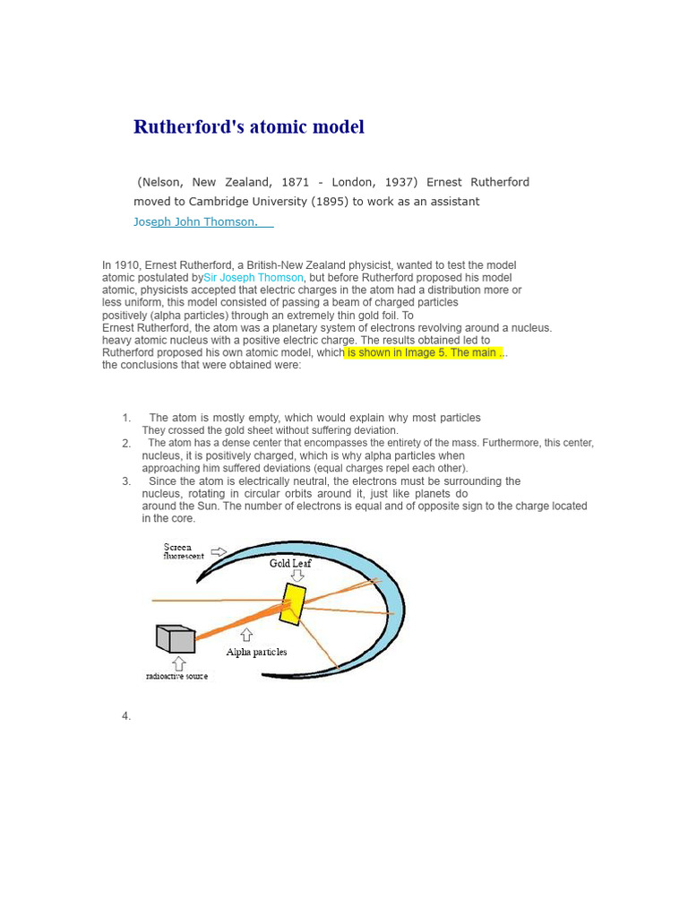 Rutherford's Atomic Model | PDF | Atoms | Atomic Nucleus
