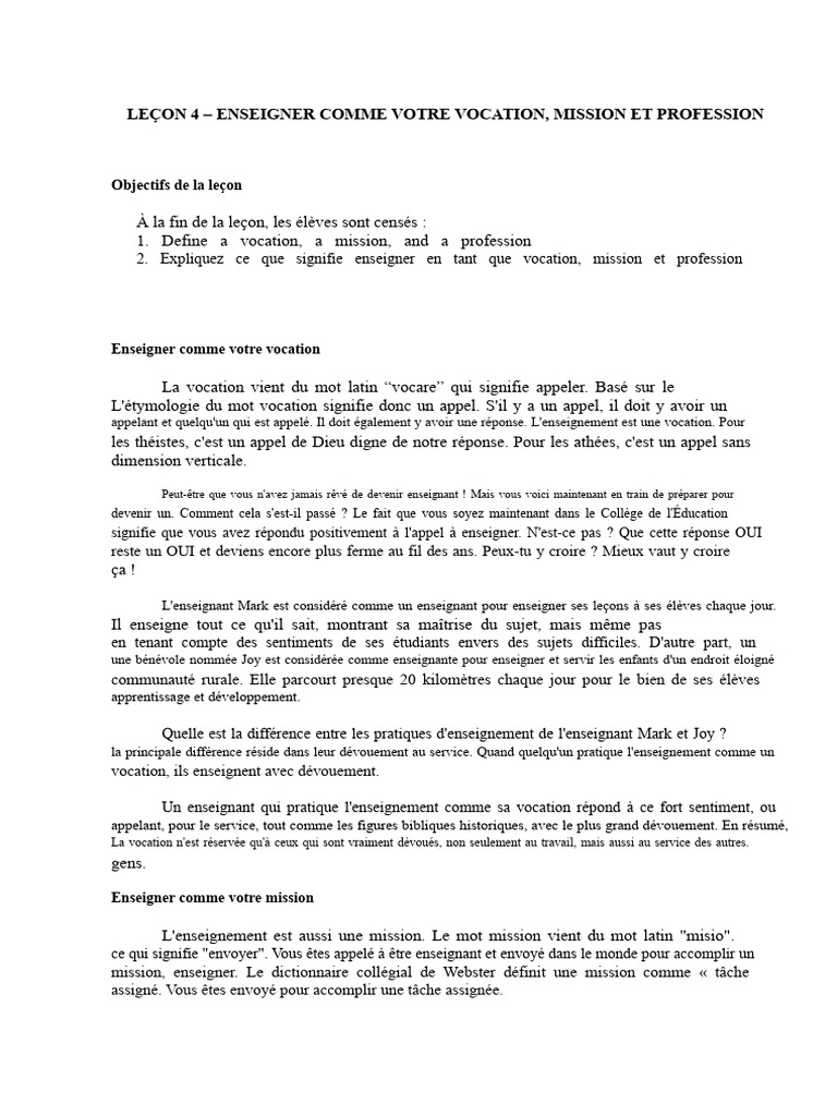 Enseigner : vocation, mission, profession | PDF | Enseignants