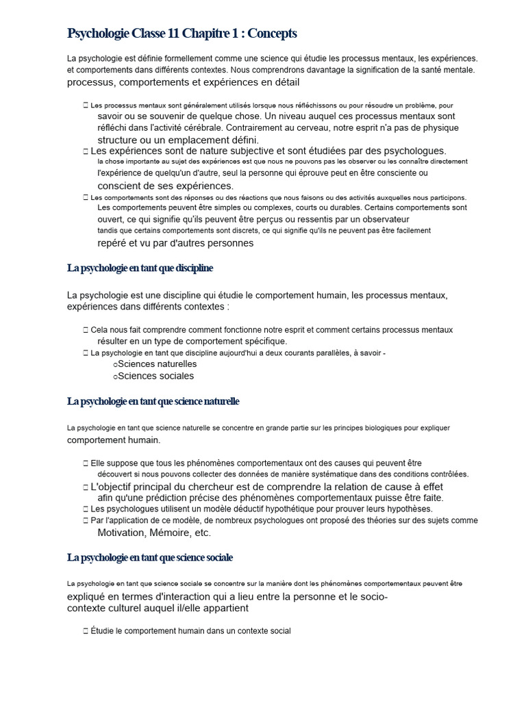 Concepts fondamentaux de la psychologie | PDF | Psychologie | Science