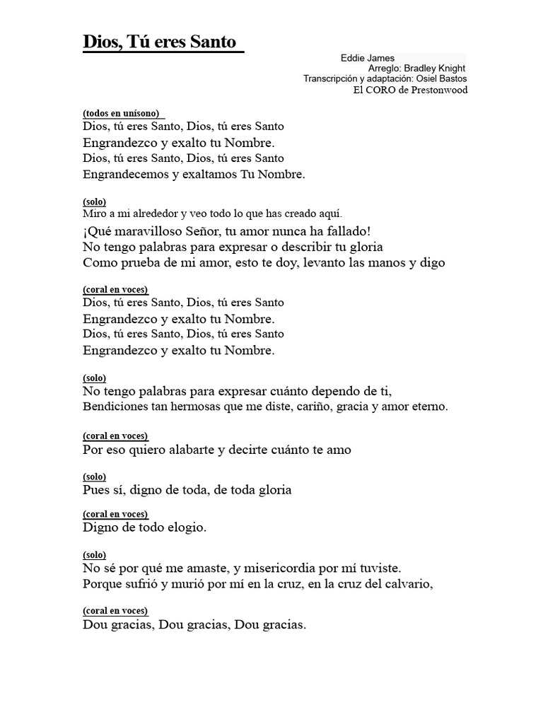 Dios Tú Eres Santo - LETRA | PDF