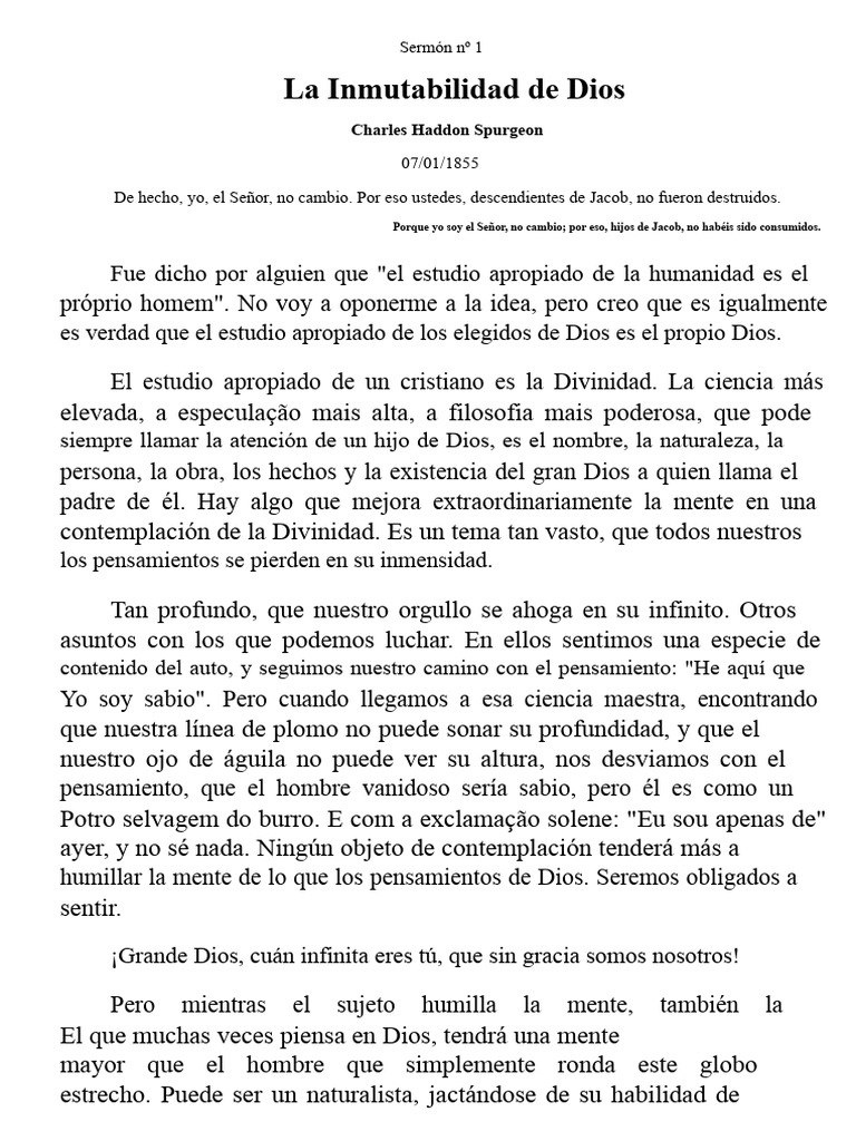 La Inmutabilidad de Dios según Spurgeon | PDF | Jacob | Oración