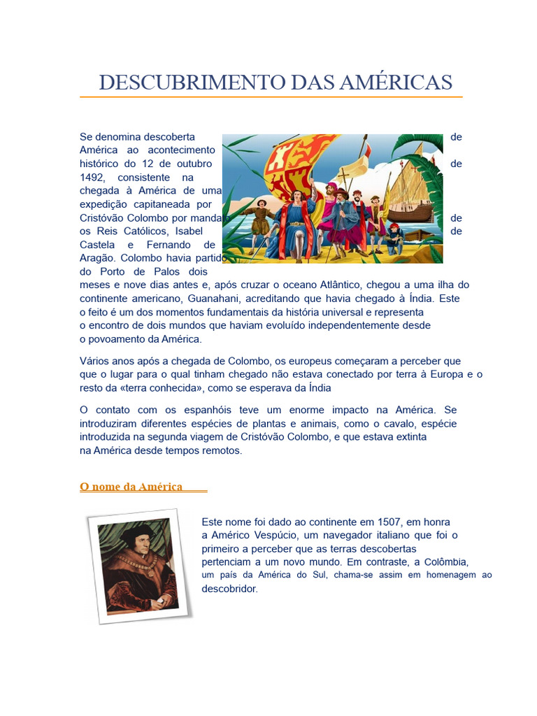 Descubrimento Da América | PDF | Cristóvão Colombo | Américas